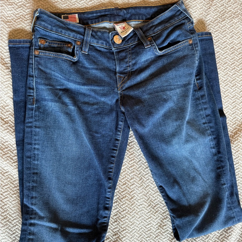 True Religion Women's Medium-Dark Blue Boyfriend Jeans